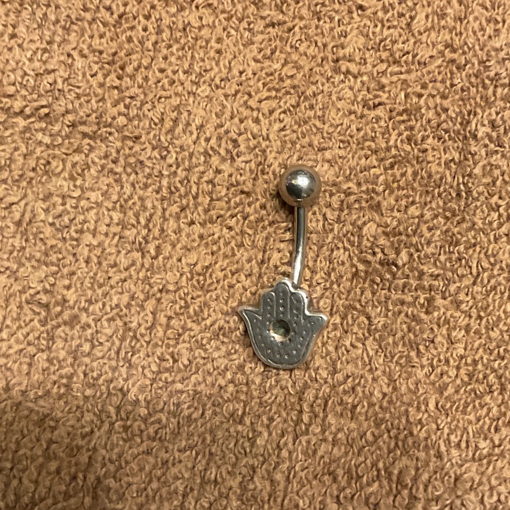 Silver Hamsa Hand Belly Ring